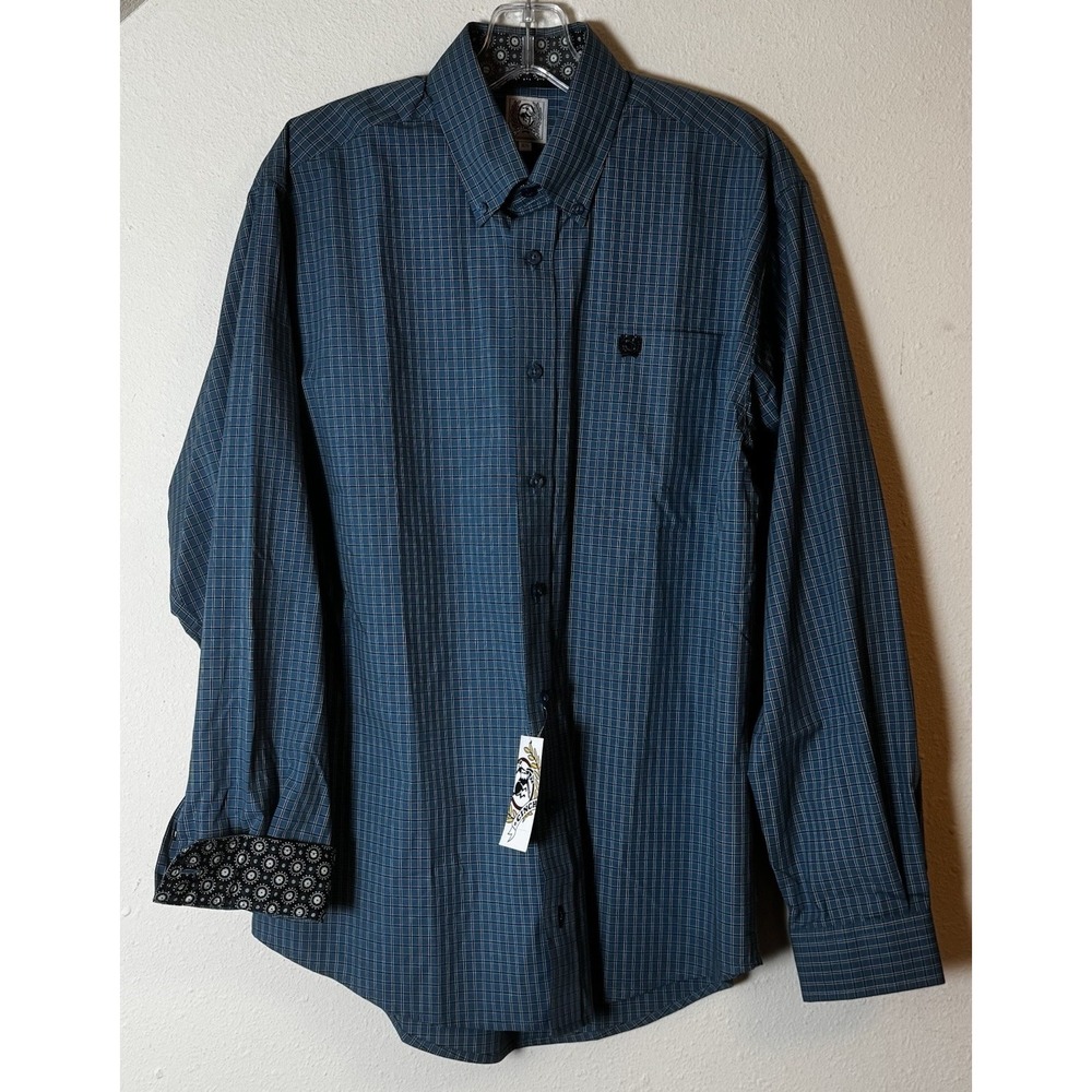 Cinch Men's XS Blue Plaid Button Front Long Sleeve Western Shirt
